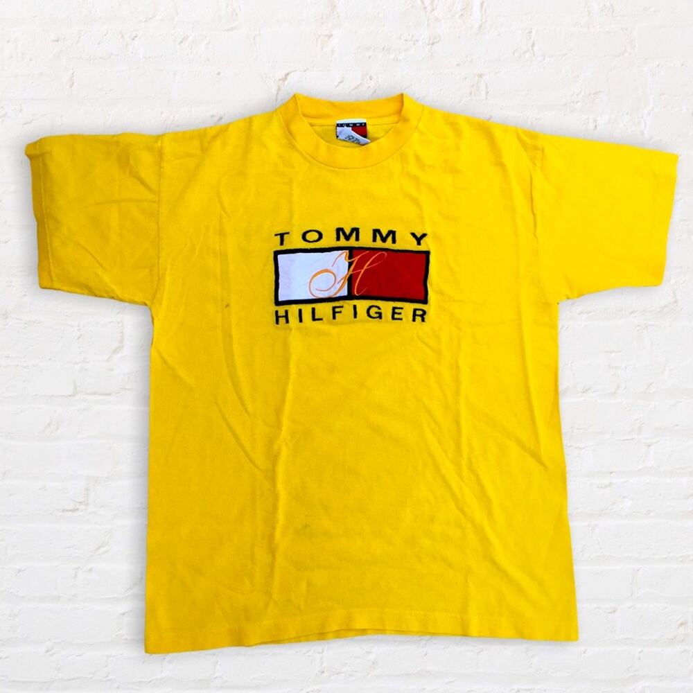 Vintage Tommy Hilfiger yellow shirt with velvet logo patch
